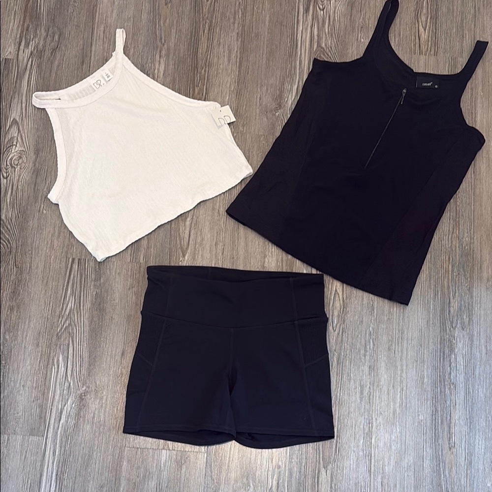 Stylish Workout Bundle with 2 Tanks and 1 Pair Active Shorts
